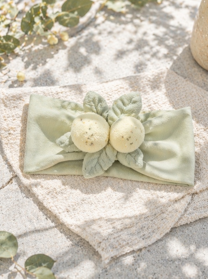 Wholesale Soft Green Baby Headband with Plush Lemon Fruit Accent for Boutique Baby Gifts