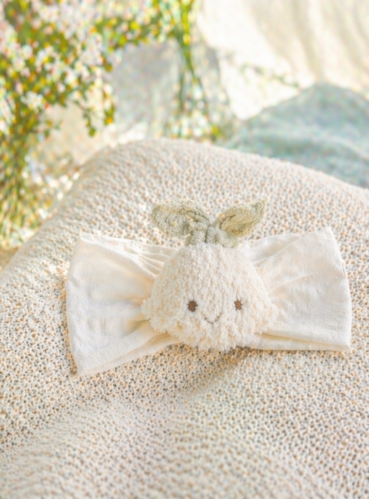 Boutique Ivory Bunny Doll Baby Headband, Soft Elastic Infant Photo Prop Headwrap