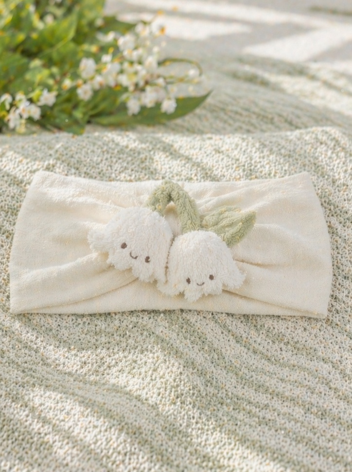 Boutique White Plush Bell Flower Baby Headband for Newborn Photo Props and Gift Sets