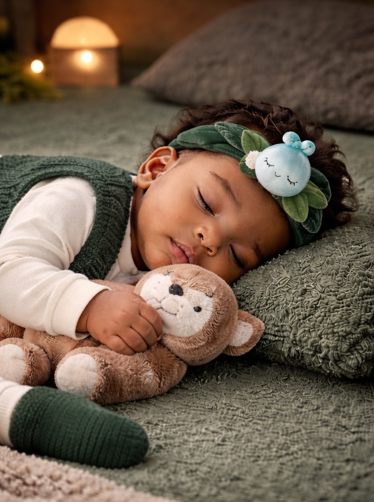 Bandeau bébé en peluche goutte endormie pour grossistes – modèle poétique pour boutiques et coffrets cadeaux