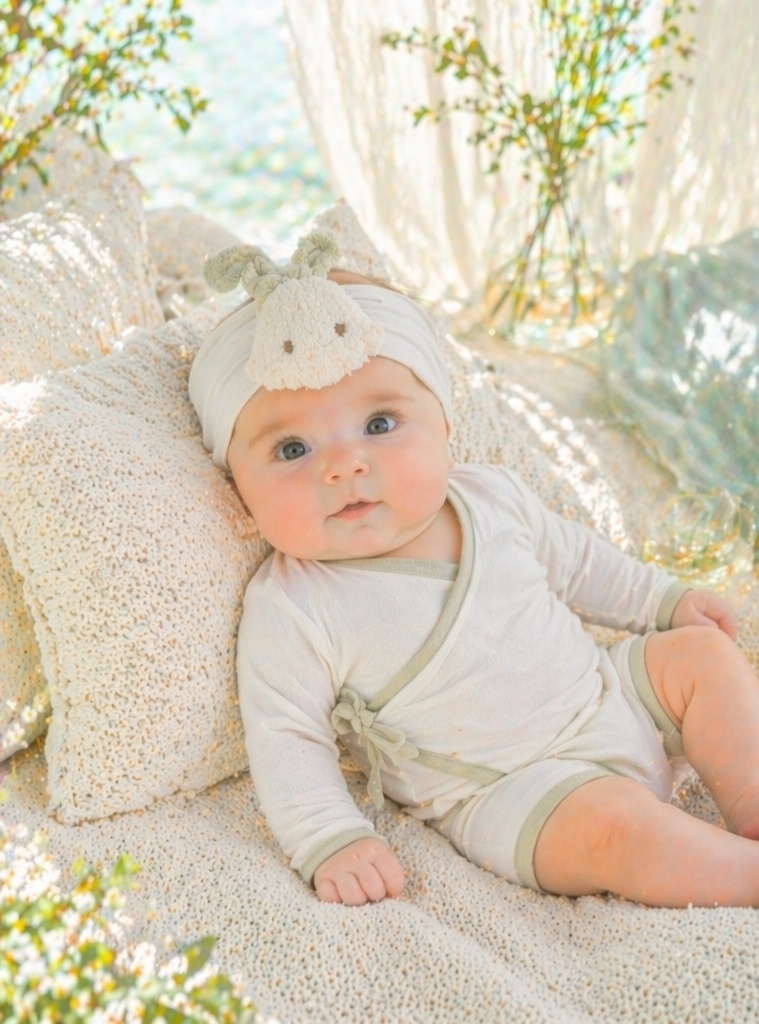 Boutique Ivory Bunny Doll Baby Headband, Soft Elastic Infant Photo Prop Headwrap