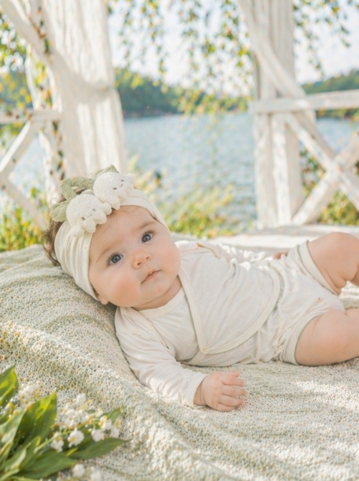 Boutique White Plush Bell Flower Baby Headband for Newborn Photo Props and Gift Sets