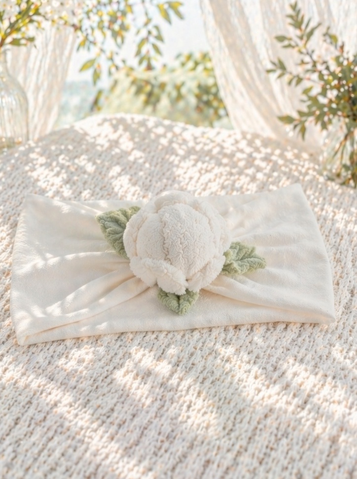 Wholesale Soft Nylon Baby Headband with Plush White Blossom for Boutique Newborn Collections