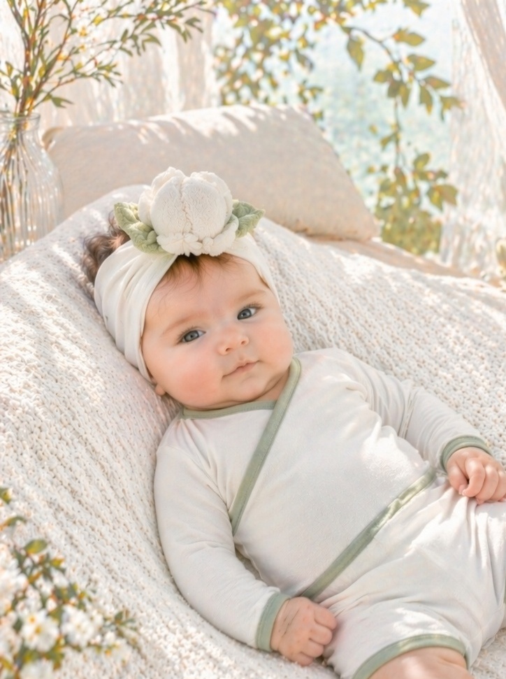 Wholesale Soft Nylon Baby Headband with Plush White Blossom for Boutique Newborn Collections
