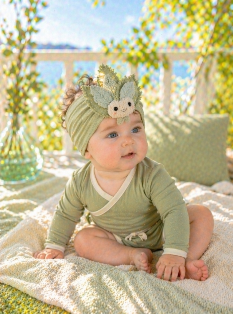 Nature-Inspired Leaf Doll Baby Headband, Soft Stretch Boutique Newborn Headband