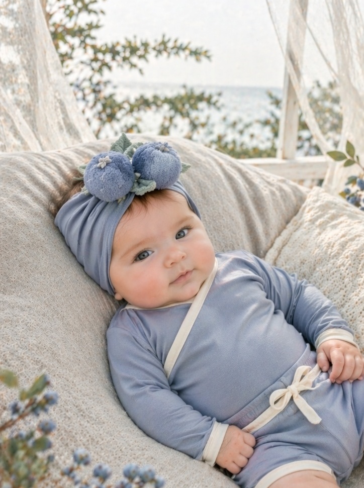 OEM Blueberry Plush Baby Headband for Spring Summer Infant Gift Sets and Boutique Retail
