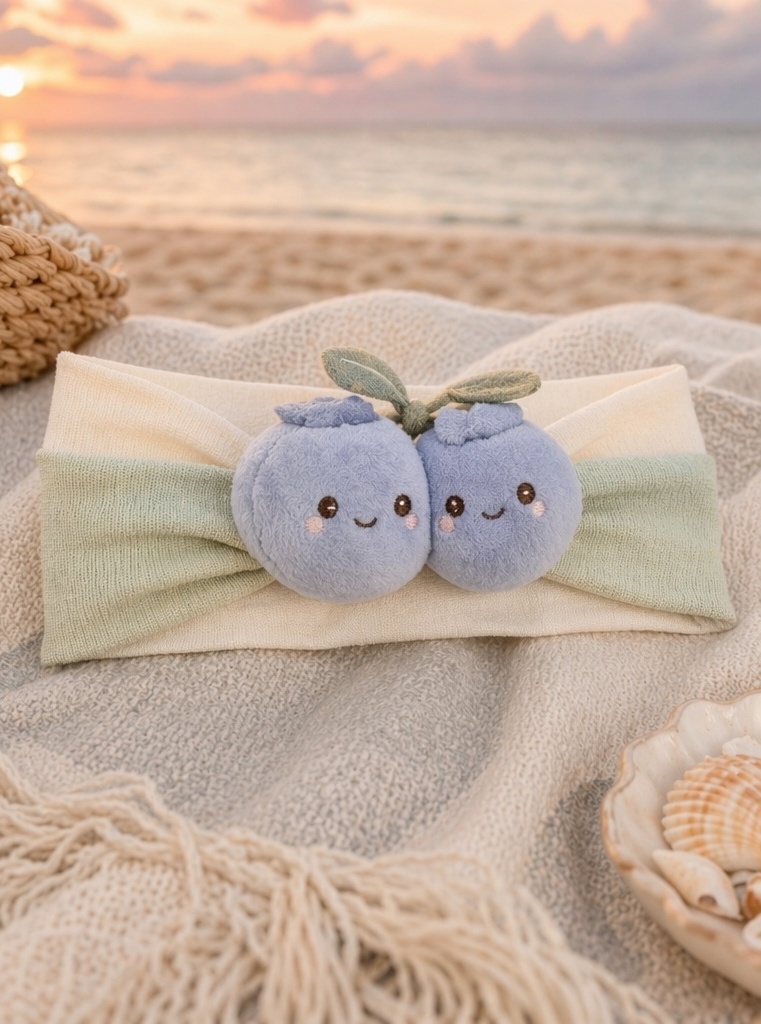 Breites Baby-Stirnband mit Doppelbeeren-Plüschfigur für geschenkstarke Boutique- und Sommerkollektionen