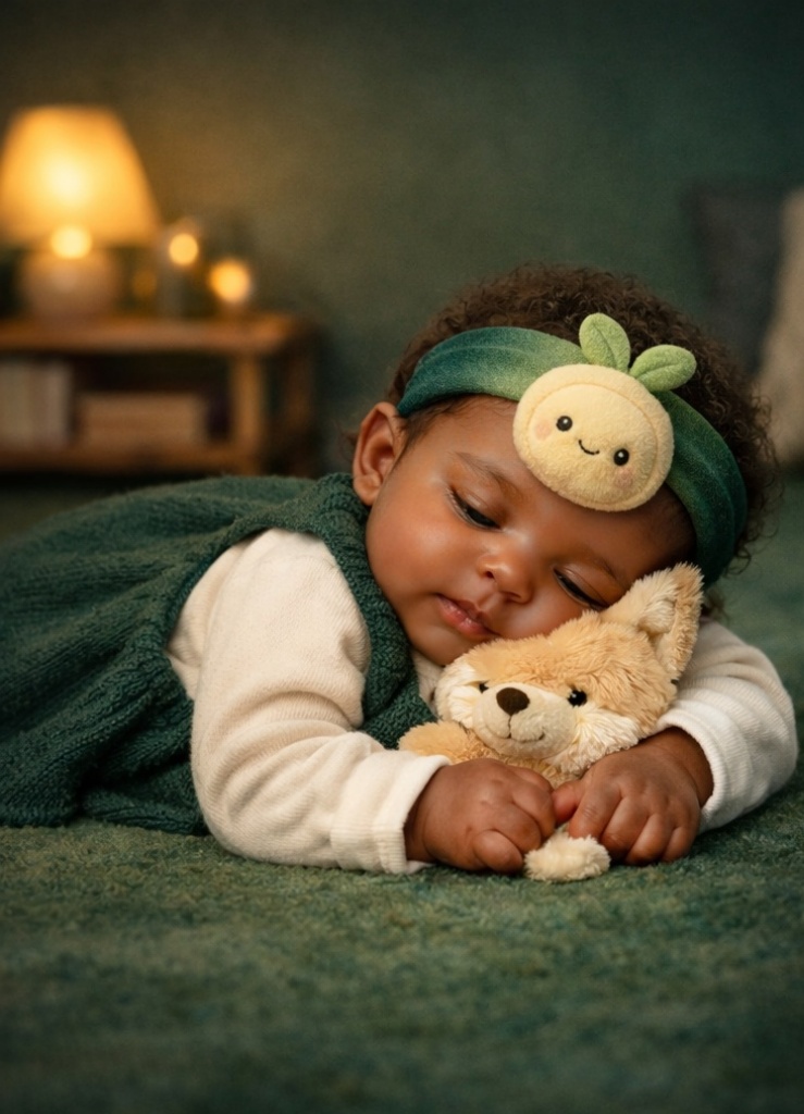 Faixa de cabeça de bebê em pelúcia com broto sorridente para atacado – visual minimalista e fofo que compradores B2B adoram