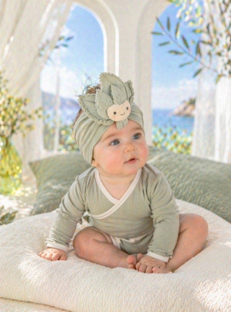 OEM Green Blossom Doll Baby Headband, Soft Stretch Baby Boutique Hair Accessory