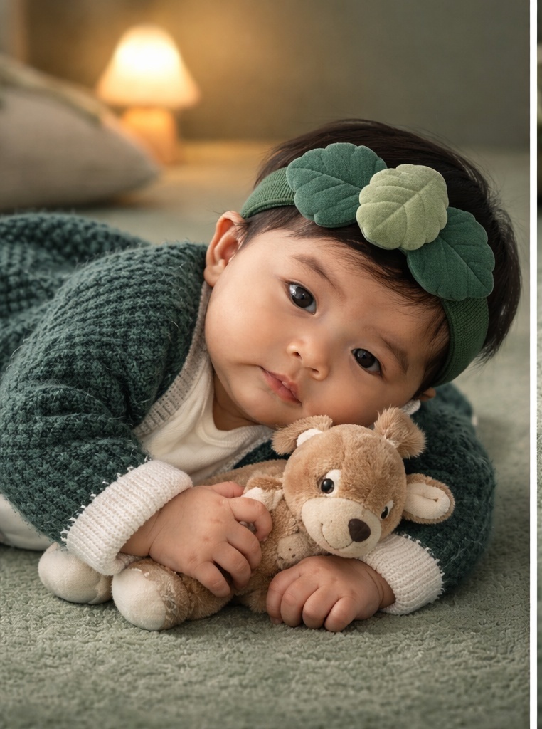Plüsch-Baby-Stirnband mit Blättermotiv im Großhandel – natürliche Optik für Boutiquen und Geschenksets