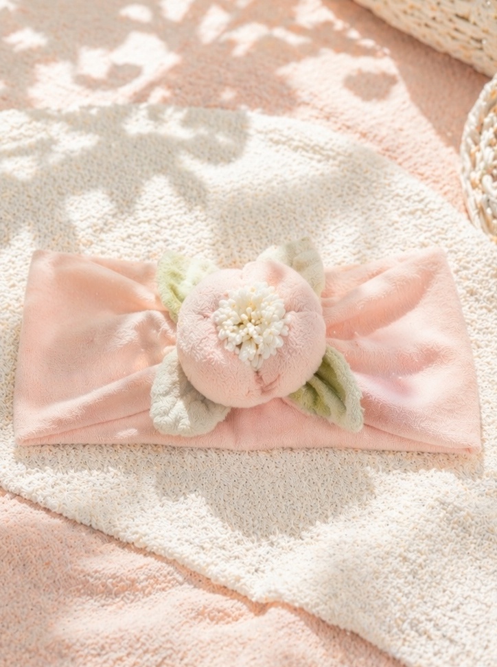 Custom Pink Peach Blossom Plush Baby Headband for Baby Shower Gifts and Boutique Collections