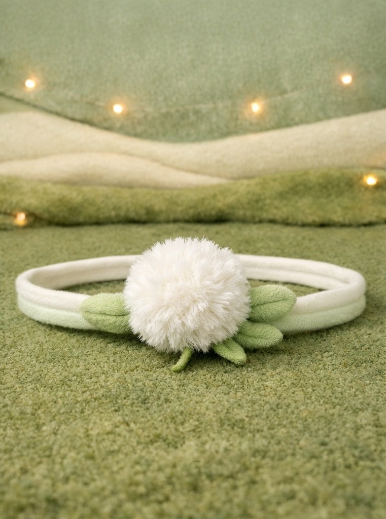 Faixa de bebê com pompom floral de pelúcia para vitrines suaves e linhas presenteáveis de alto giro