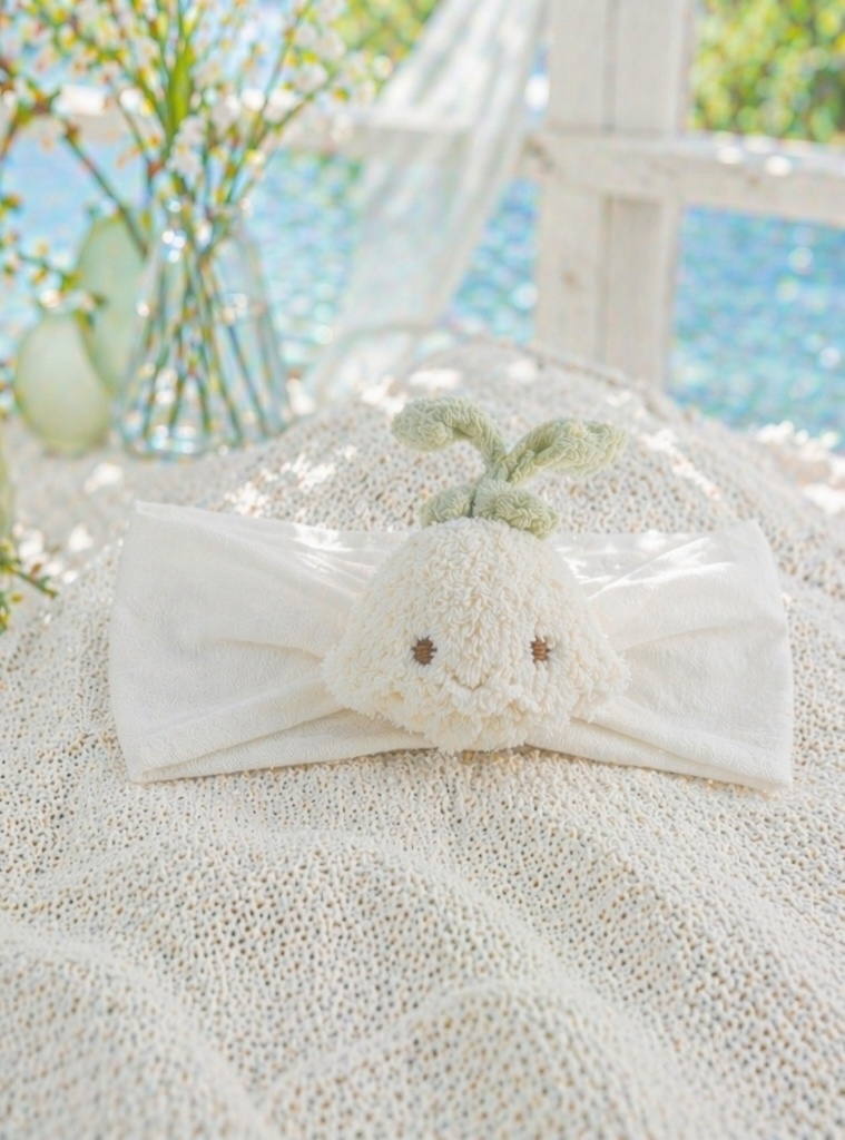 Boutique Ivory Bunny Plush Baby Headband, Soft Elastic Infant Photo Prop Headwrap