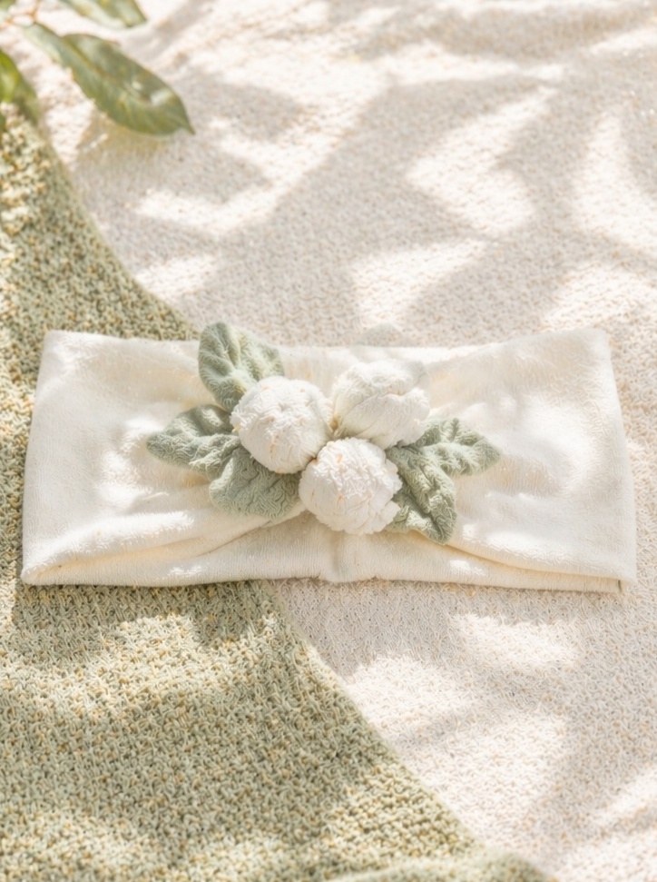 Boutique White Bud Plush Baby Headband for Newborn Photo Props and Premium Gift Sets