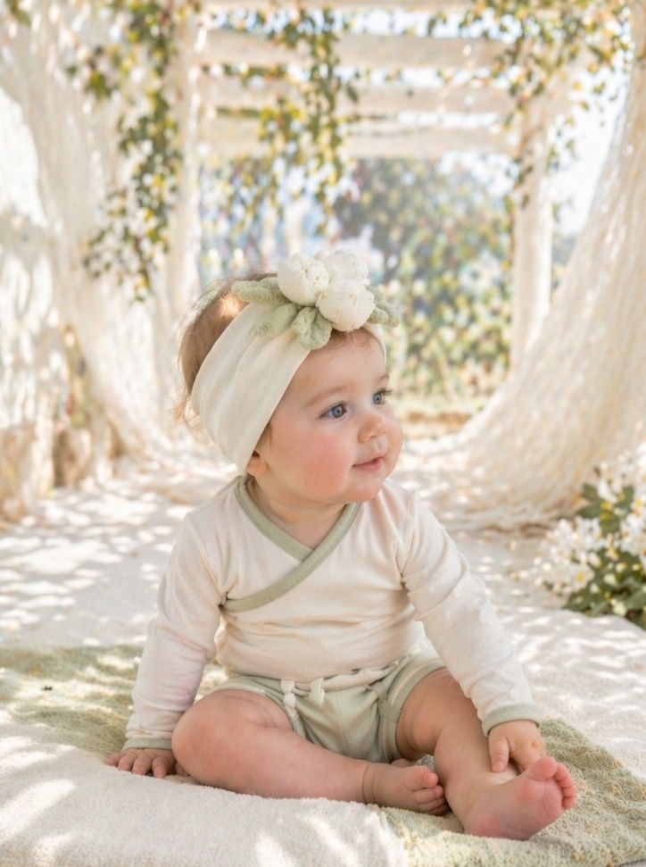 Boutique White Bud Plush Baby Headband for Newborn Photo Props and Premium Gift Sets