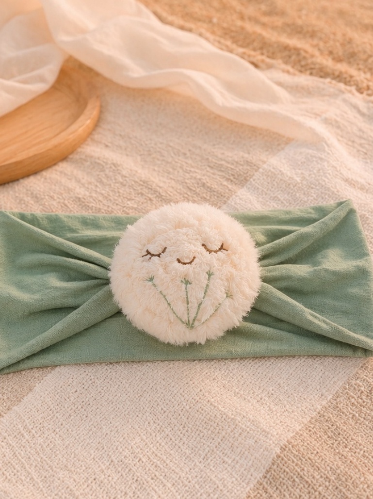 Bandeau bébé fleur cotonneuse endormie – douceur visuelle et valeur cadeau B2B