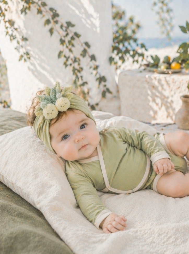 Wholesale Soft Green Baby Headband with Cute Plush Fruit Doll Accent for Boutique Baby Gifts