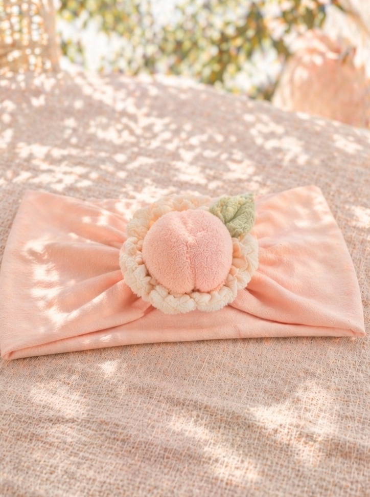 Custom Pink Peach Plush Baby Headband for Baby Shower Gift Sets and Boutique Collections