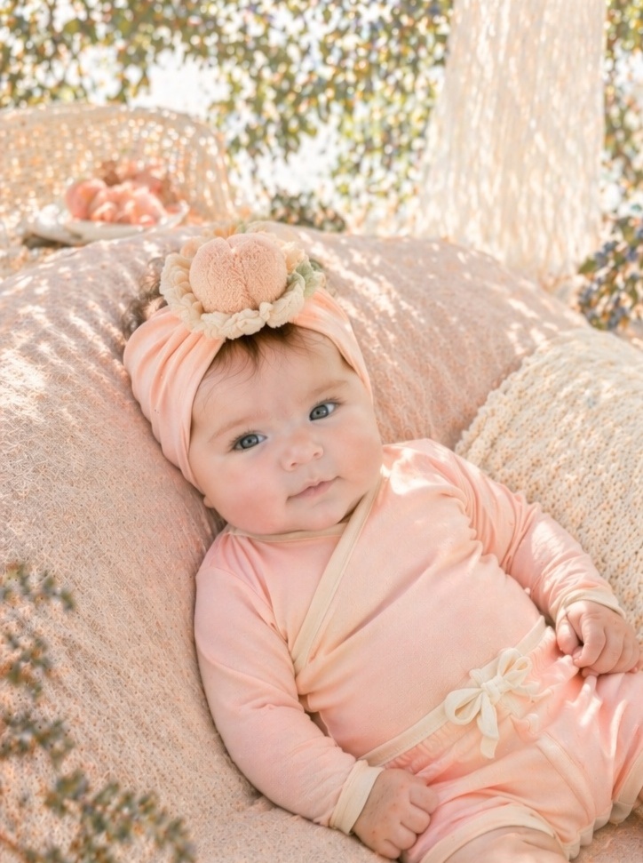 Custom Pink Peach Plush Baby Headband for Baby Shower Gift Sets and Boutique Collections