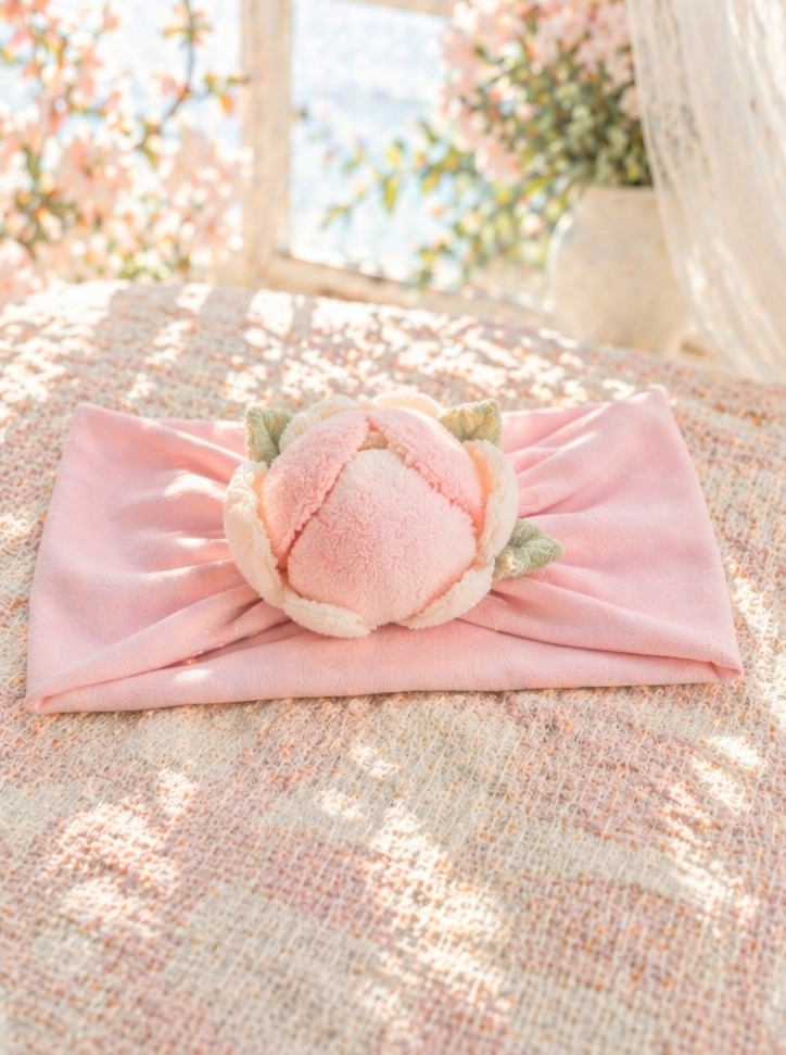 OEM Pink Plush Flower Baby Headband for Infant Gift Sets and Boutique Stores