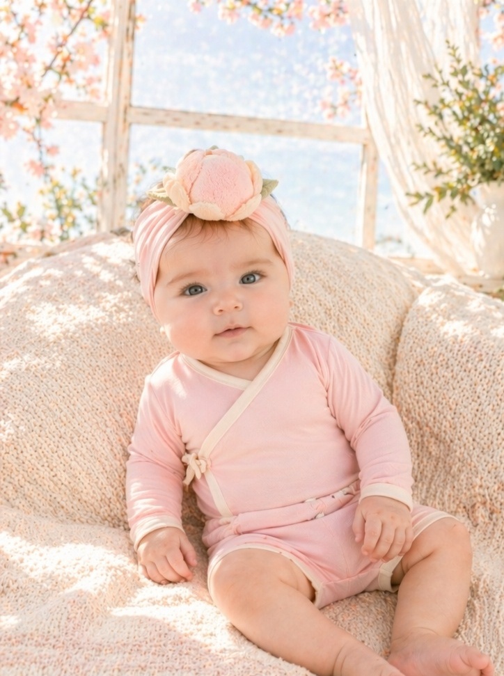 OEM Pink Plush Flower Baby Headband for Infant Gift Sets and Boutique Stores