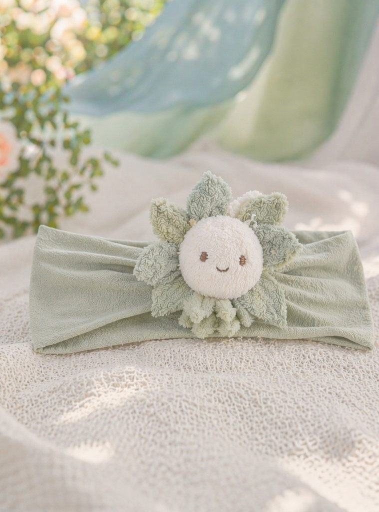 Boutique Daisy Plush Doll Baby Headband, Soft Elastic Newborn Hair Band