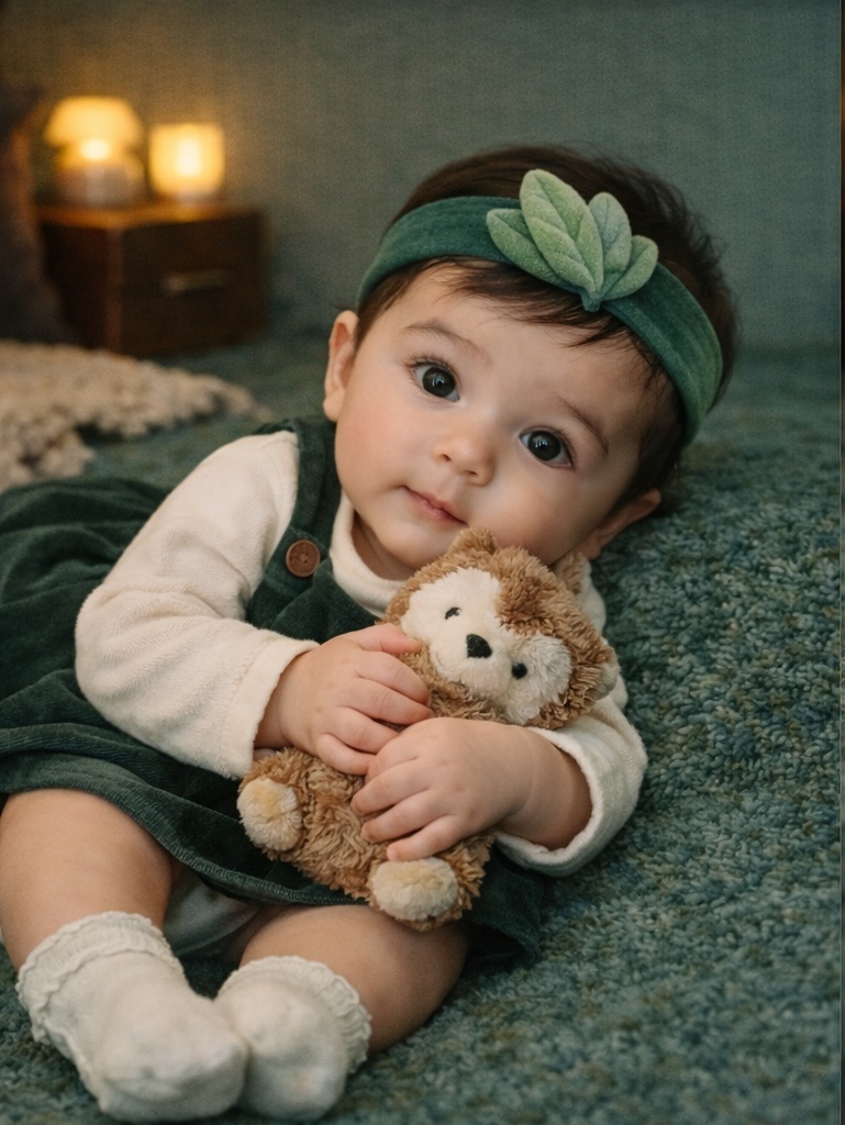 Faixa de bebê de pelúcia com folhas botânicas suaves para clientes B2B que valorizam apelo natural e coleção boutique