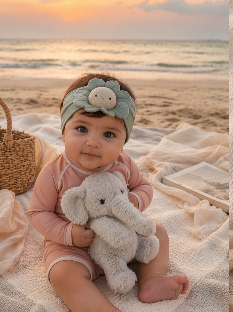 Diadema ancha para bebé con flor nube de peluche – imagen suave, efecto boutique y valor B2B