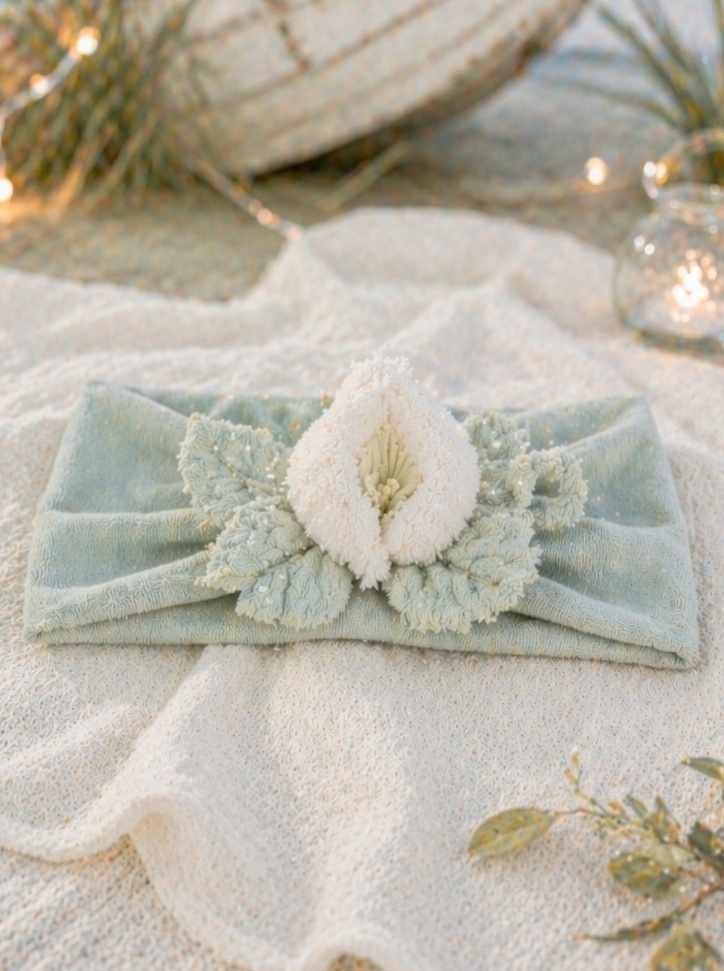 OEM Botanical White Bud Baby Headband for Infant Fashion Accessories and Newborn Photo Props
