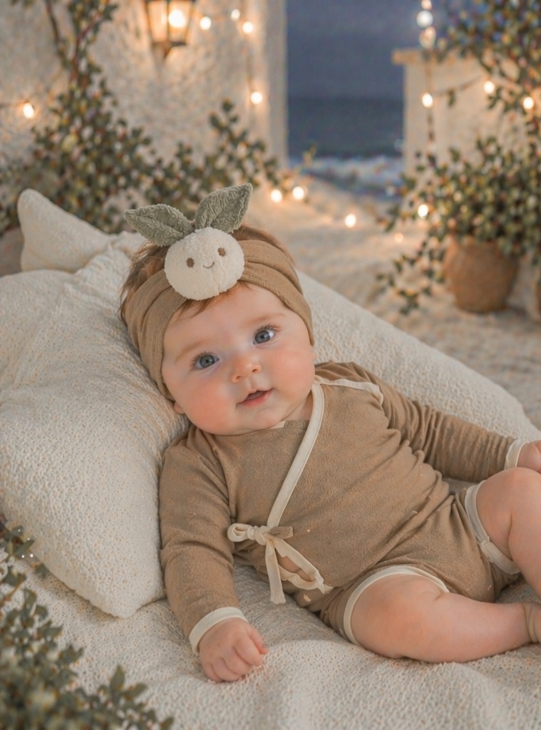 Boutique Ivory Sprout Doll Baby Headband, Soft Elastic Infant Photo Prop Headwrap
