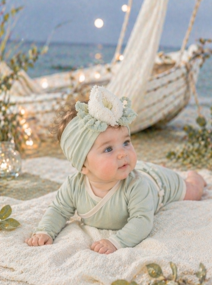 OEM Botanical White Bud Baby Headband for Infant Fashion Accessories and Newborn Photo Props