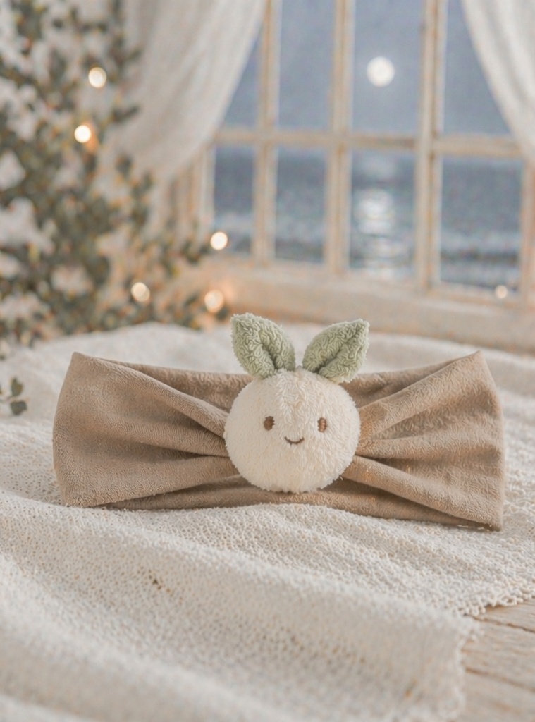 Boutique Ivory Sprout Doll Baby Headband, Soft Elastic Infant Photo Prop Headwrap