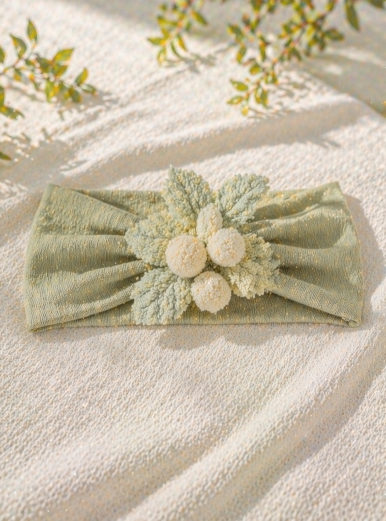 Nature-Inspired Berry Leaf Baby Headband, Soft Stretch Boutique Newborn Headband