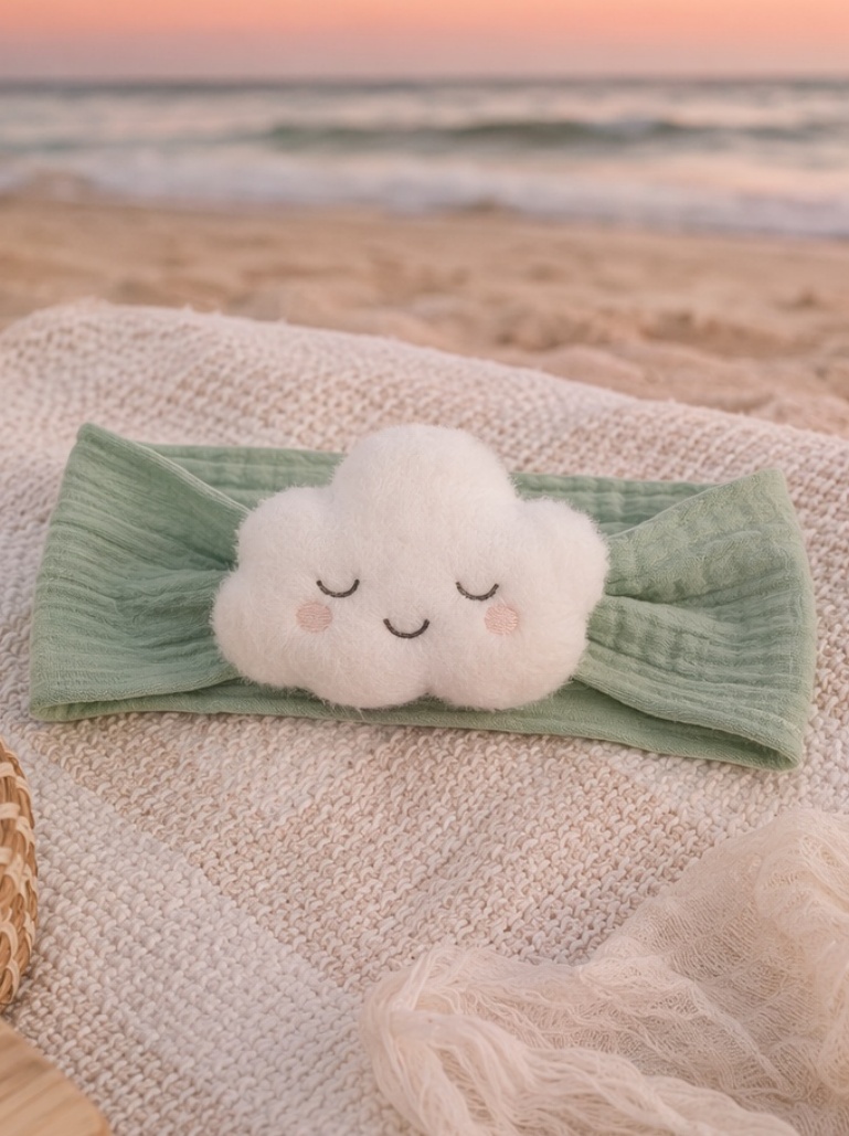 Bandeau bébé nuage endormi en peluche – douceur visuelle et valeur cadeau B2B