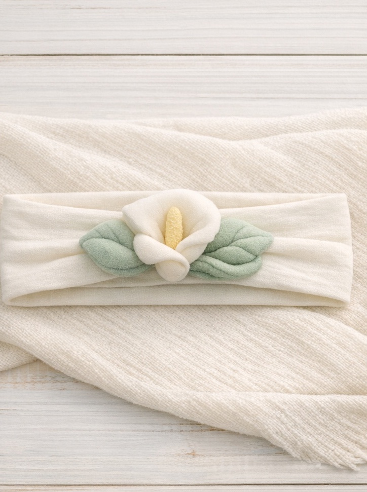 Wholesale White Calla Lily Baby Headband with Soft Elastic Band for Boutique Newborn Collections