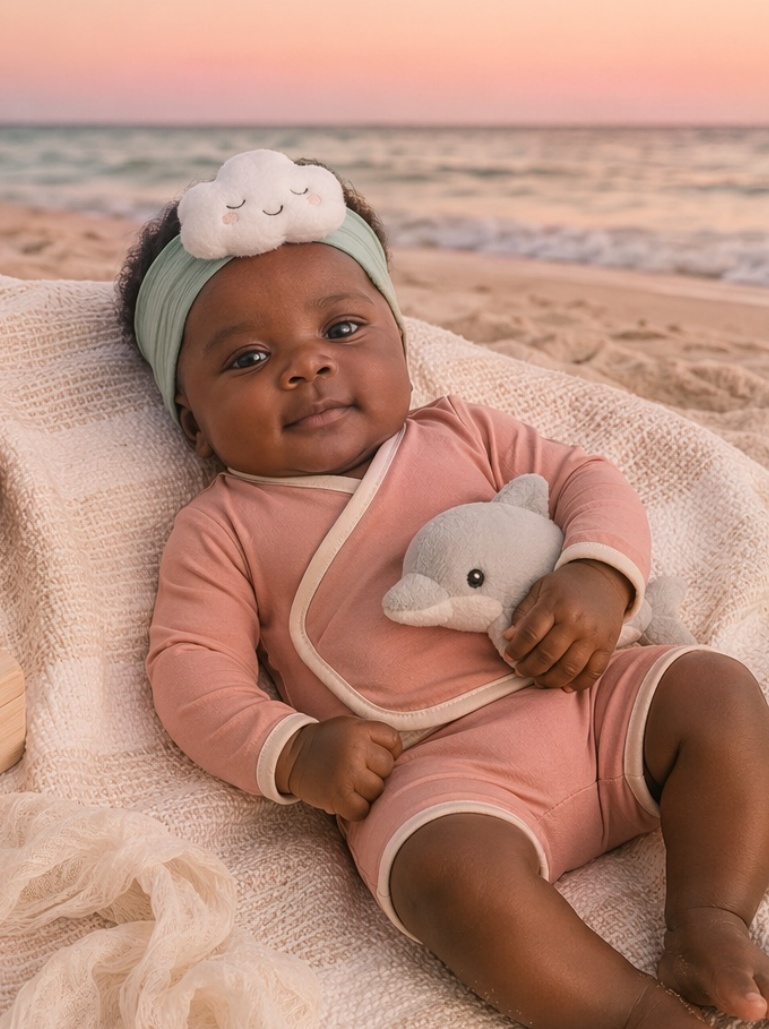 Bandeau bébé nuage endormi en peluche – douceur visuelle et valeur cadeau B2B