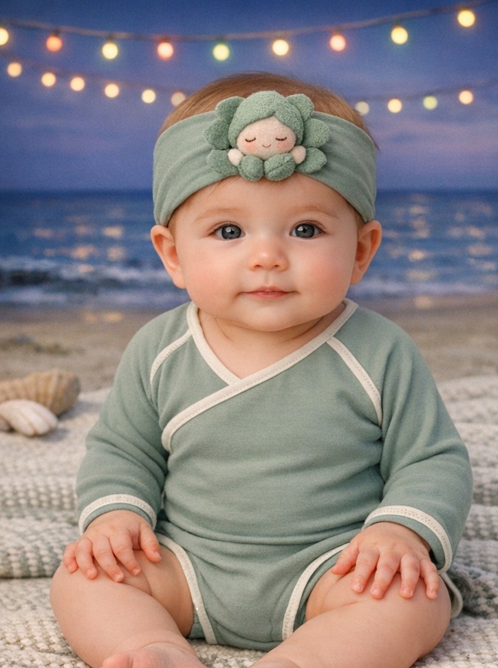 OEM Soft Green Plush Flower Doll Baby Headband for Boutique Newborn Accessories