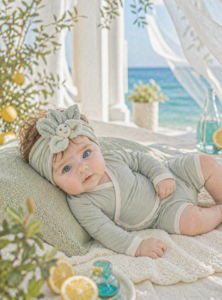 OEM Green Blossom Doll Baby Headband, Soft Nylon Infant Hair Accessory for Newborns