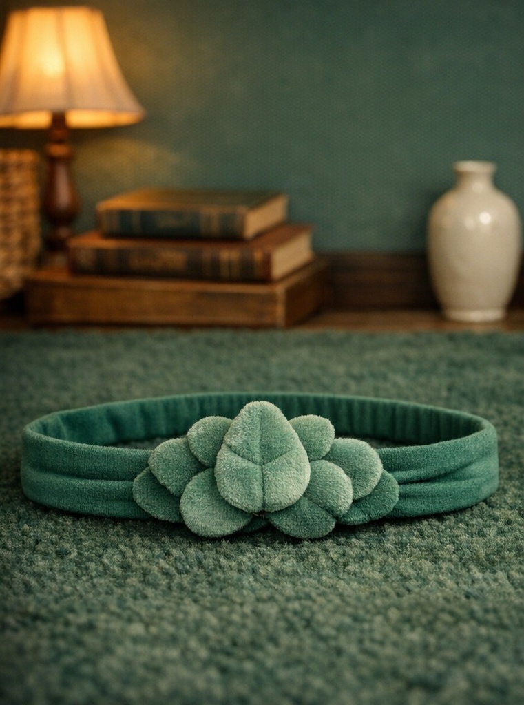 Bandeau bébé feuilles de succulente peluche, pensé pour collections naturelles et ventes boutique premium