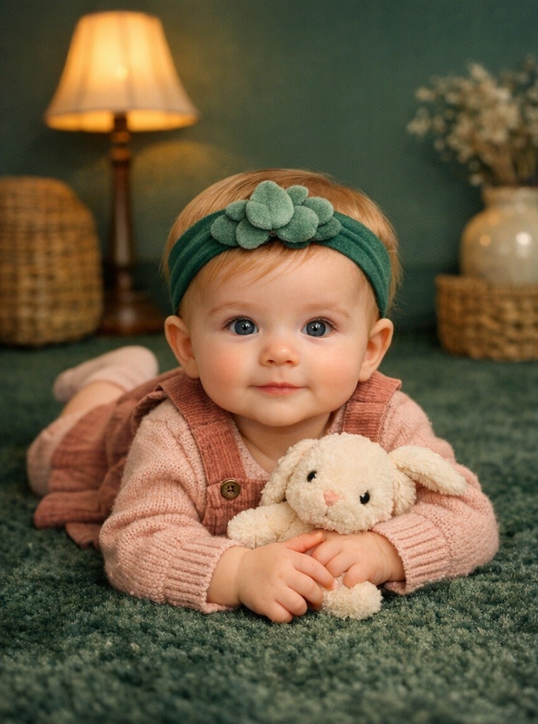 Bandeau bébé feuilles de succulente peluche, pensé pour collections naturelles et ventes boutique premium