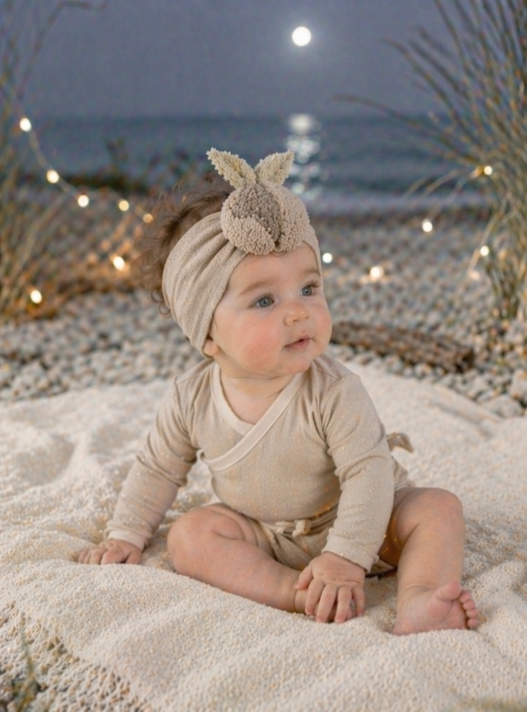 Boutique Neutral Peach Plush Baby Headband, Soft Stretch Baby Photo Prop Headwrap