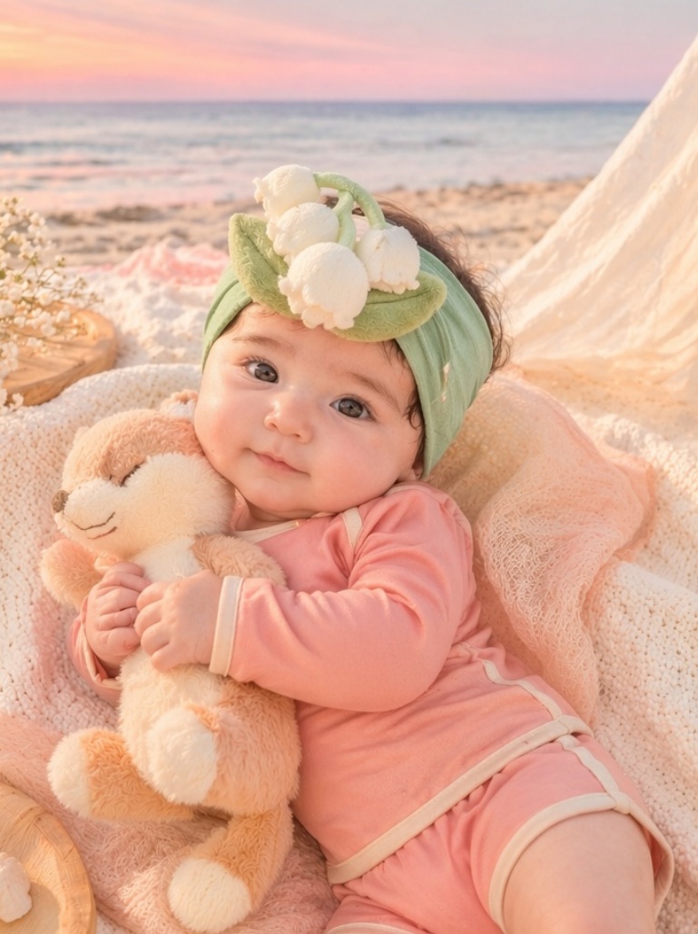 Diadema ancha para bebé con lirios del valle de peluche – elegancia floral y valor B2B para boutique