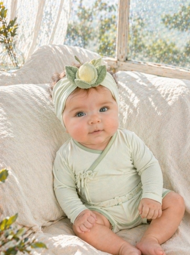 Wholesale Soft Green Floral Bud Baby Headband for Premium Baby Gifts and Boutique Collections