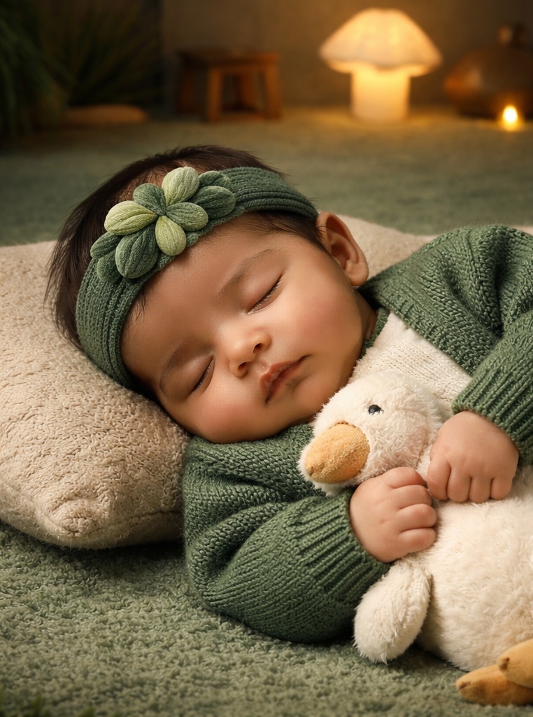 Faixa de cabeça de bebê em pelúcia com folhas botânicas para atacado – visual natural e sofisticado que compradores B2B adoram