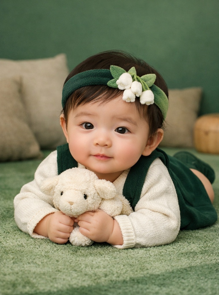 Bentiță baby cu lăcrămioare din pluș pentru colecții naturale și prezentare delicată în retail