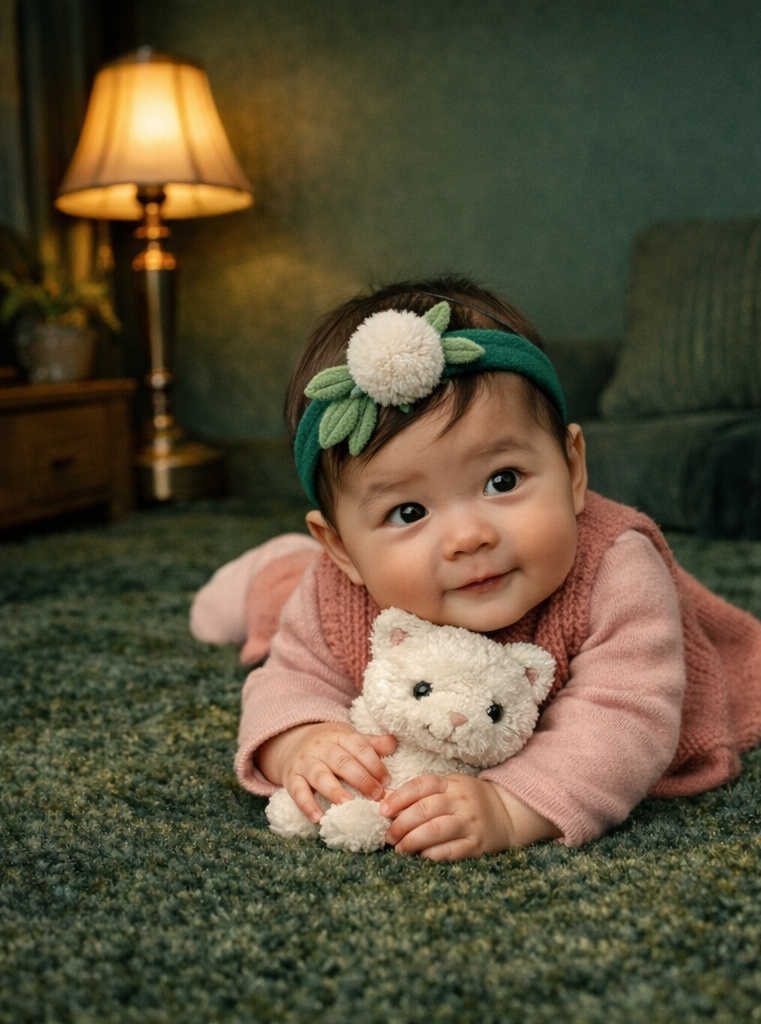 Banda para bebé con flor pompón de peluche para colecciones suaves y fuerte atractivo visual en boutique