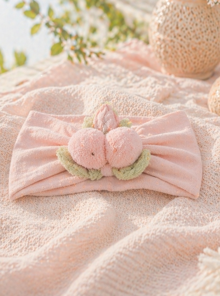 Custom Pink Peach Plush Baby Headband for Baby Shower Gift Sets and Boutique Stores