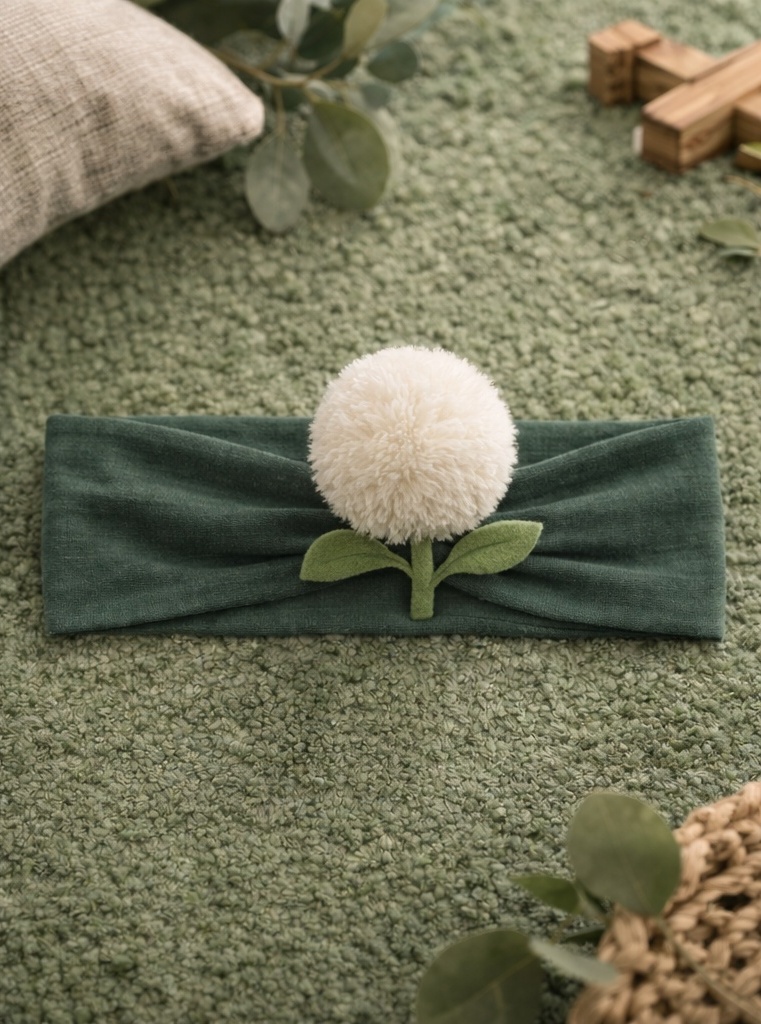 Faixa larga de bebê com flor pompom de pelúcia para linhas presenteáveis e vitrines suaves