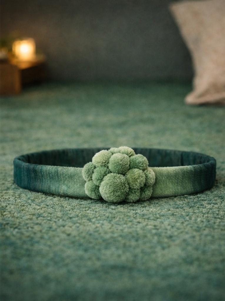 Faixa de bebê de pelúcia com pompom botânico para clientes B2B que valorizam apelo visual e coleção natural