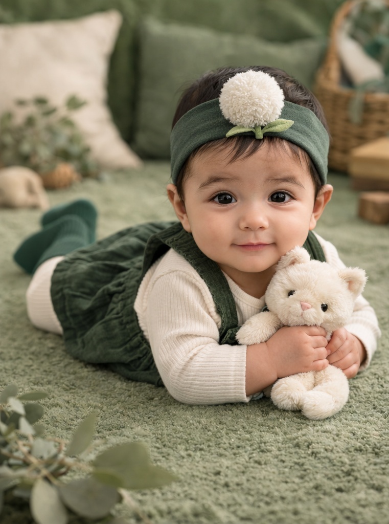 Faixa larga de bebê com flor pompom de pelúcia para linhas presenteáveis e vitrines suaves